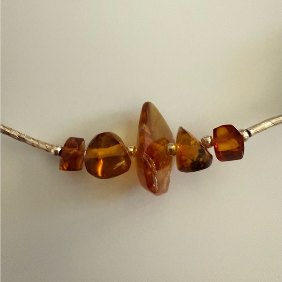 Natural Amber Honey Colored Sterling Silver Necklace - Picture 3 of 5
